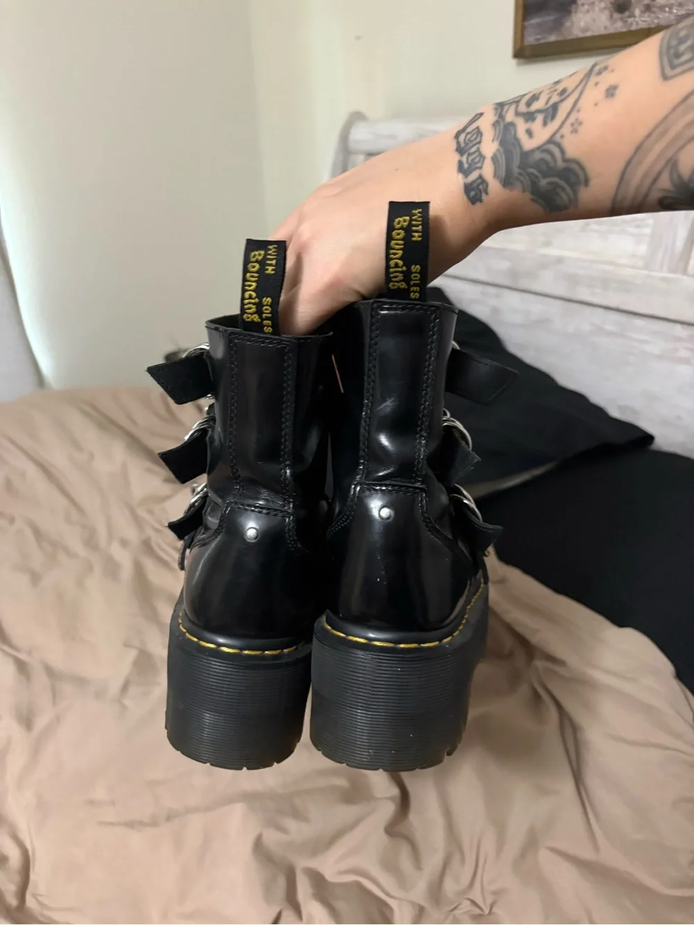 Dr. Martens Black Leather Quad-Buckle Platform Boots (Max Hardware)